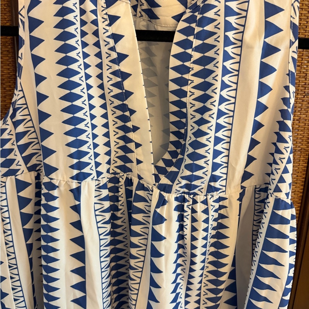 Blue and White Geometric Pattern Dress